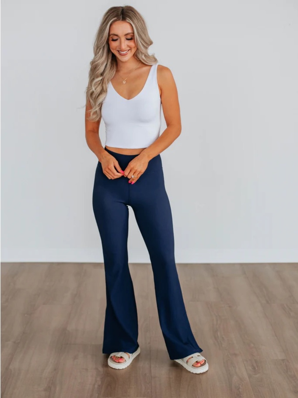 High-Rise Navy Flare Ribbed Leggings